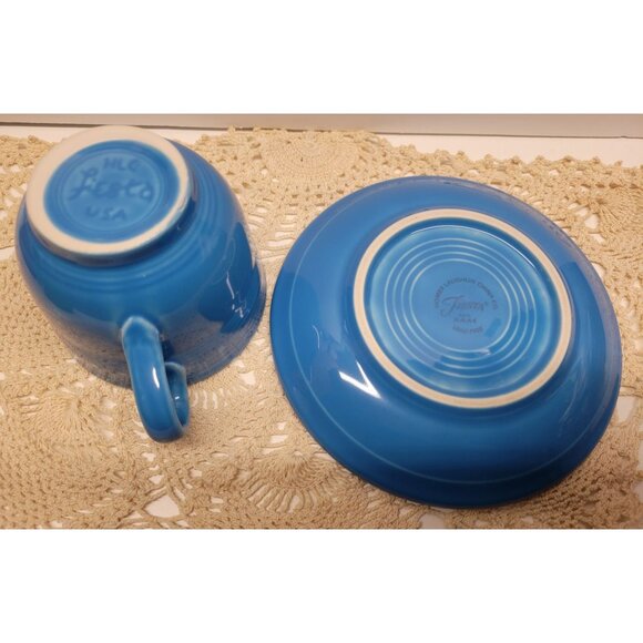 Fiestaware Blue Ring Handle Teacup & Saucer Set HLC Fiesta Peacock or Lapis - Picture 3 of 8